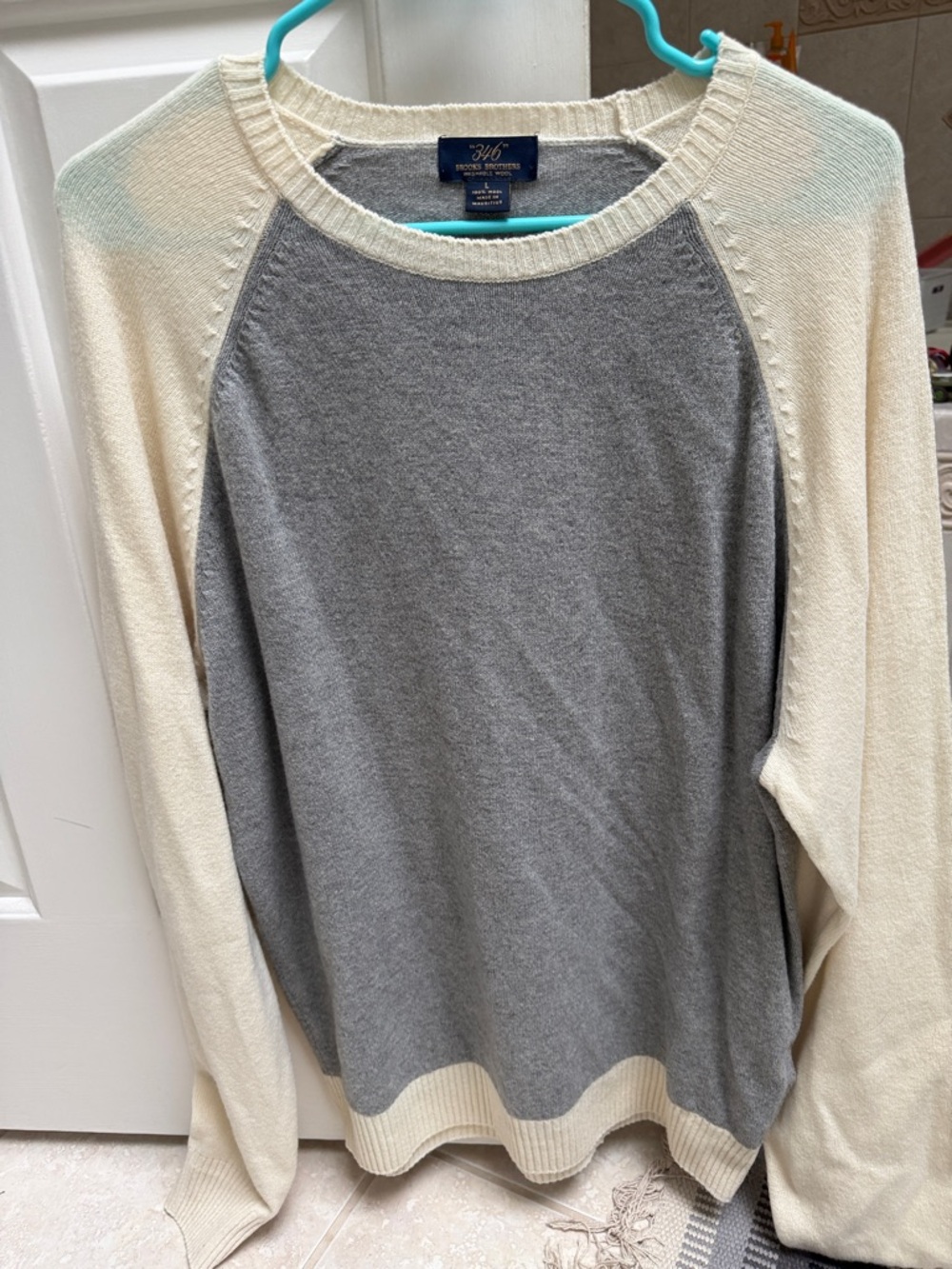 Grey and Cream Raglan Pullover Sweater by brooks brothers